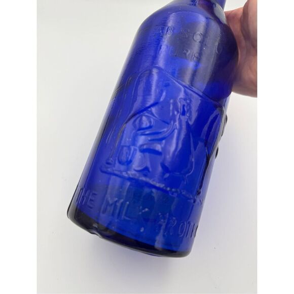 Vintage Cobalt Blue Glass Milk Bottle ‘Absolutely Pure Milk’ The Milk Protector - Picture 6 of 7